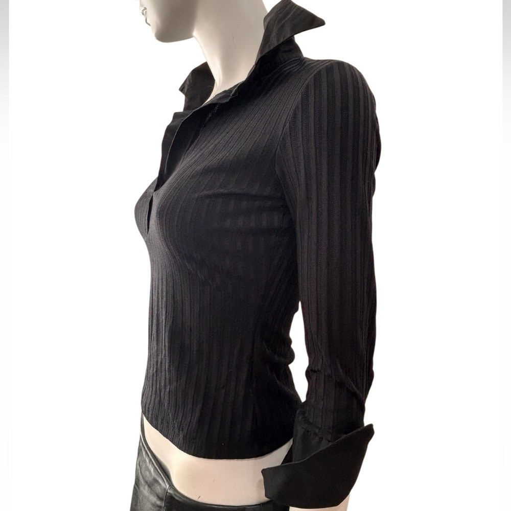 Vintage Limite Y2K Polo Style Black Collar Cuff Shirt